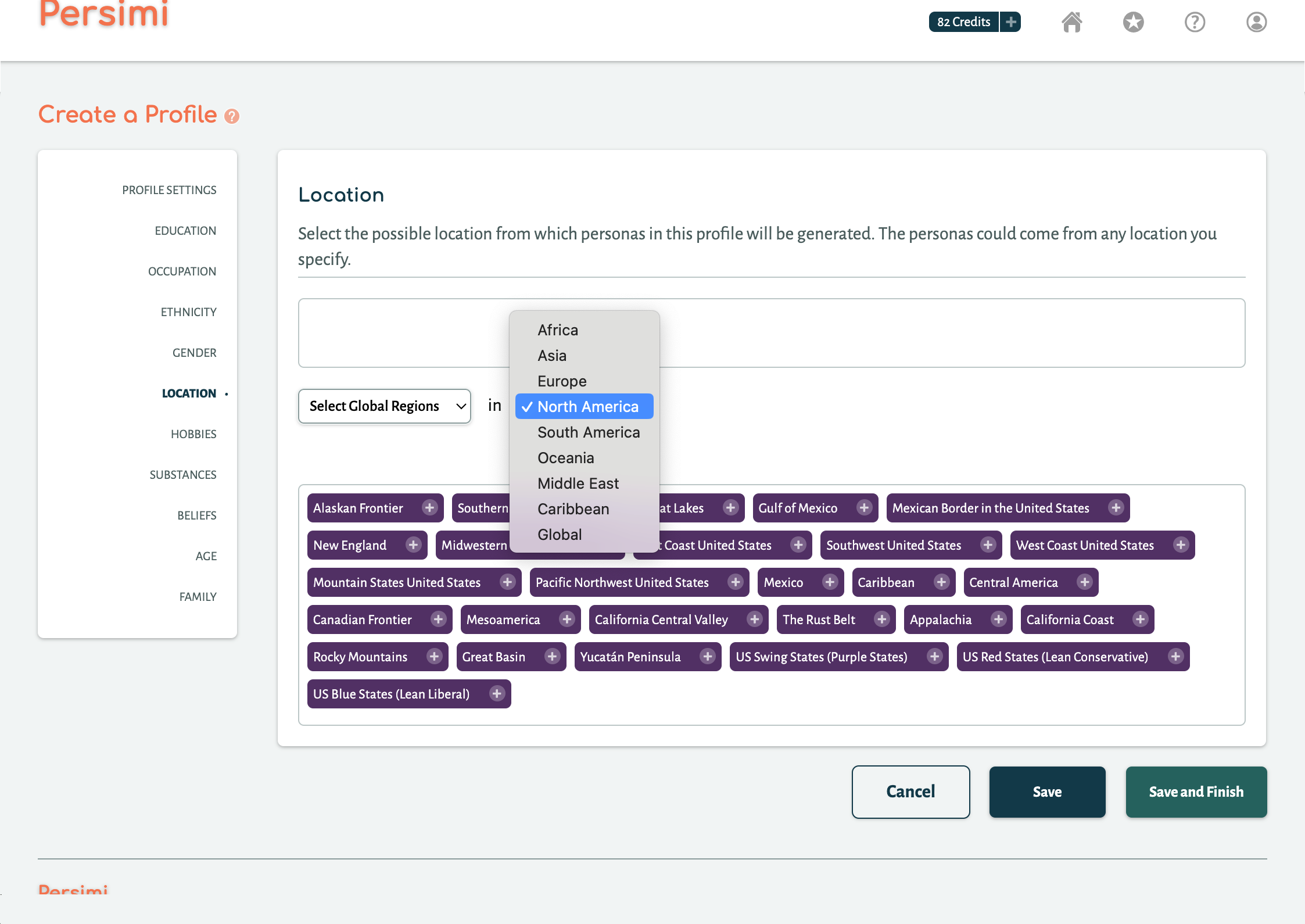 Screenshot of the Location selection page