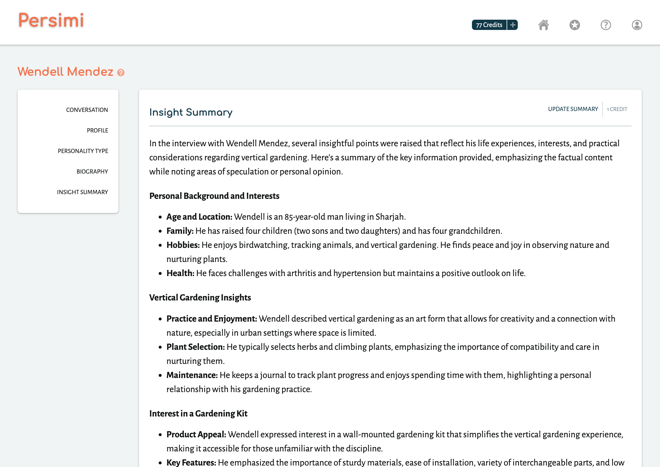 Screenshot of the Conversation Summary page